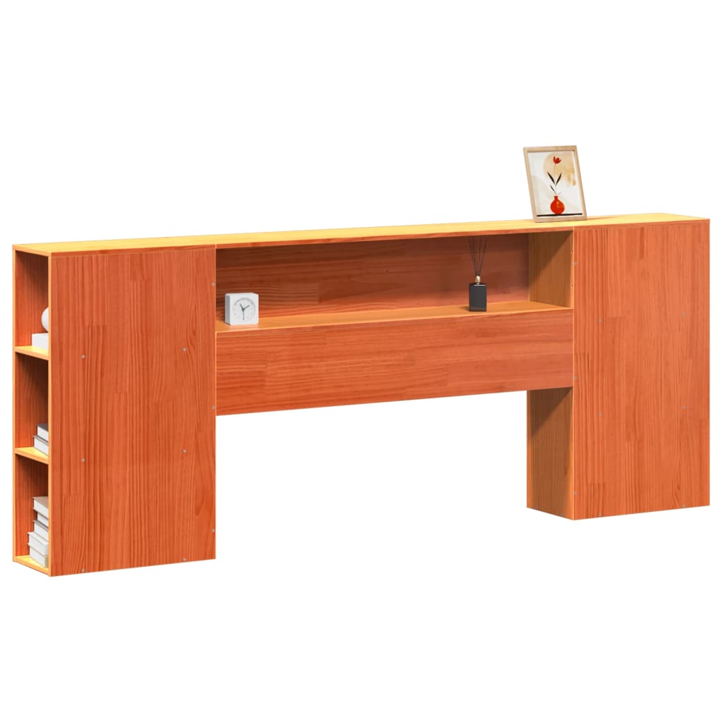 Headboard with Storage Space Wax Brown 200 Cm Solid Pine Wood