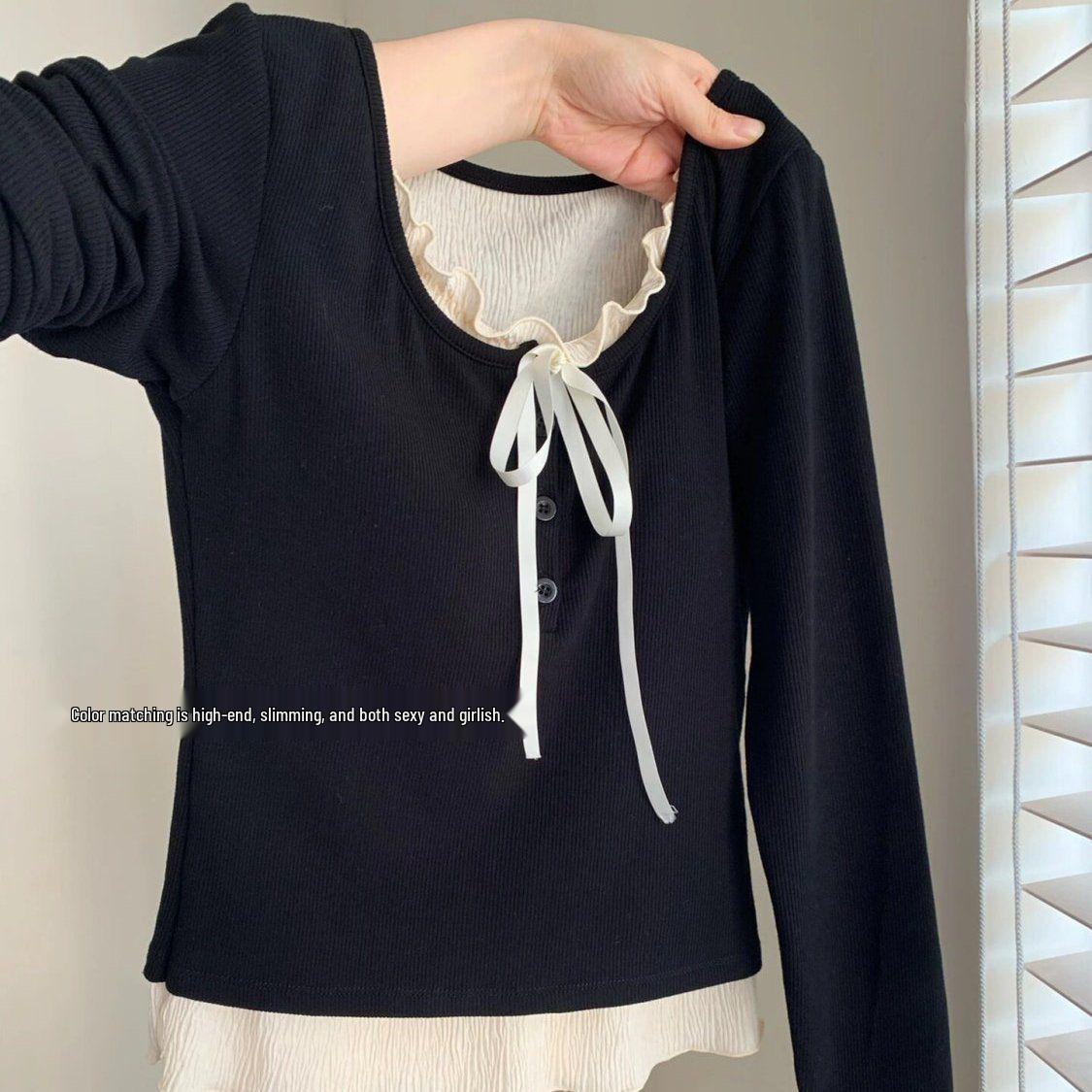 

Женский топ облегающего кроя в балетном стиле с длинным рукавом - Весна 2024 S чёрный