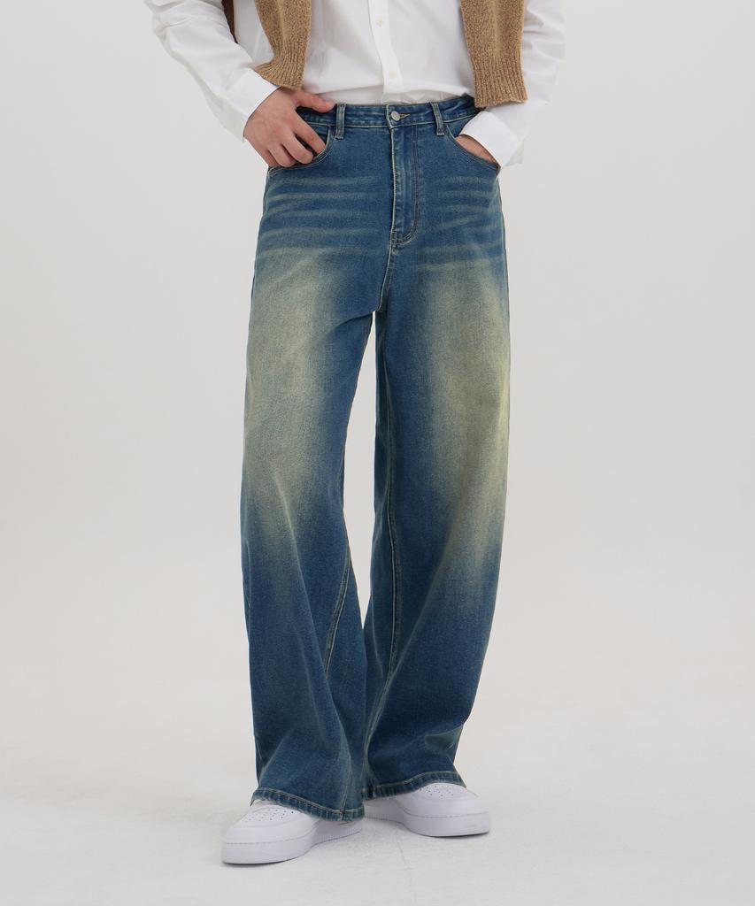 Akeusi Motion Balloon Fit Wide Stretch Denim Pants Unisex (Medium Blue)