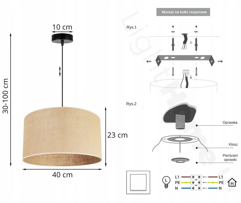 Hanging Lamp, Ceiling Chandelier, Lampshade 40 Cm
