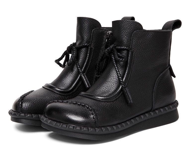 

Ретро Ботильоны из мягкой кожи ручной работы - Низкий каблук, Удобные, Круглый носок, Резиновая подошва - Идеально для осени и зимы EU 40