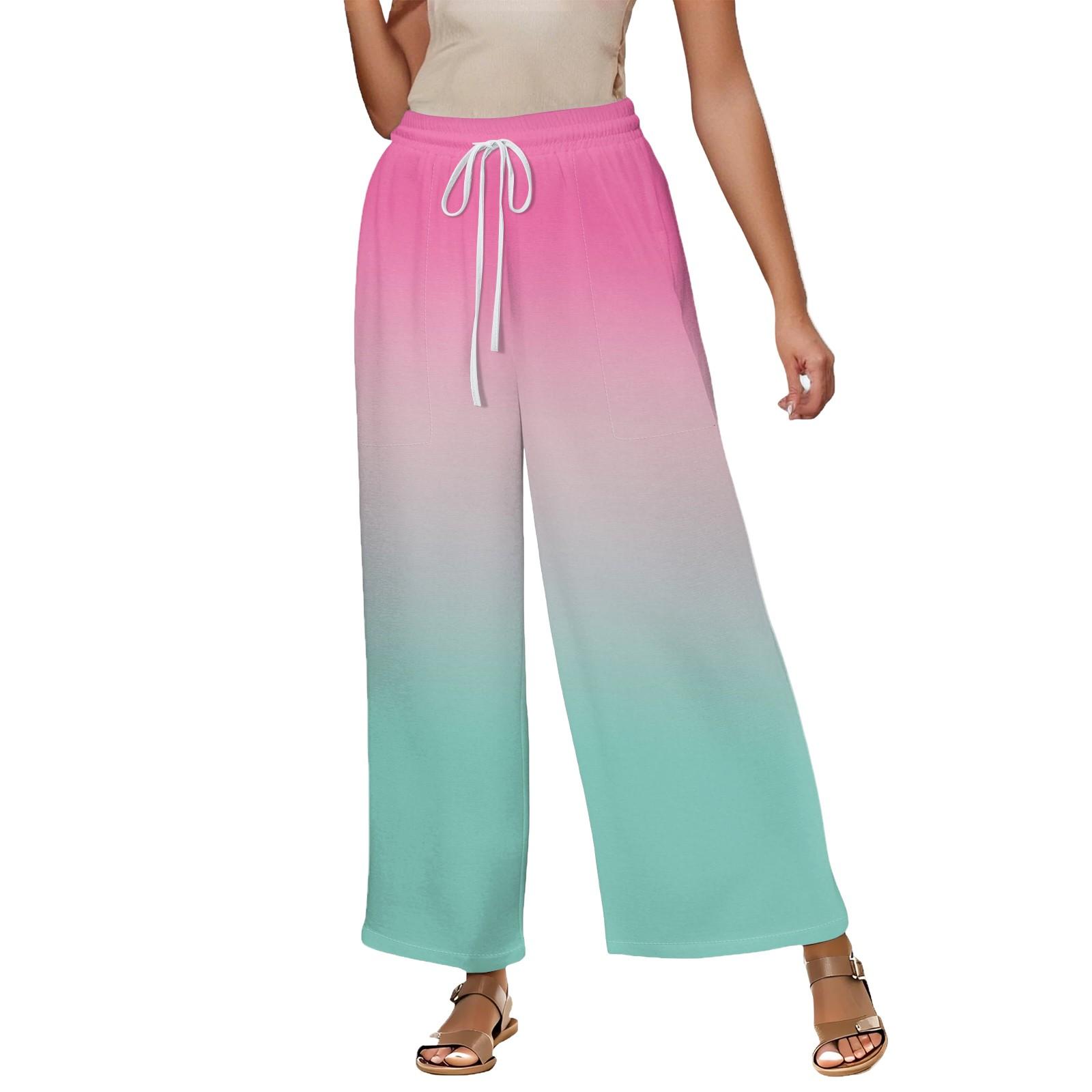 

Women s Summer Elastic Waist Gradient Color Printing Cotton And Linen Loose Nine-point Pants XL