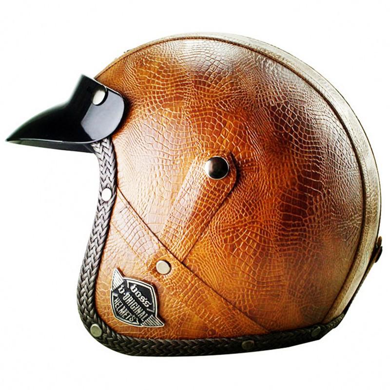 PU Leather Half Face Helmet Retro Style DOT Approved Motorcycle E-Bike Men Women