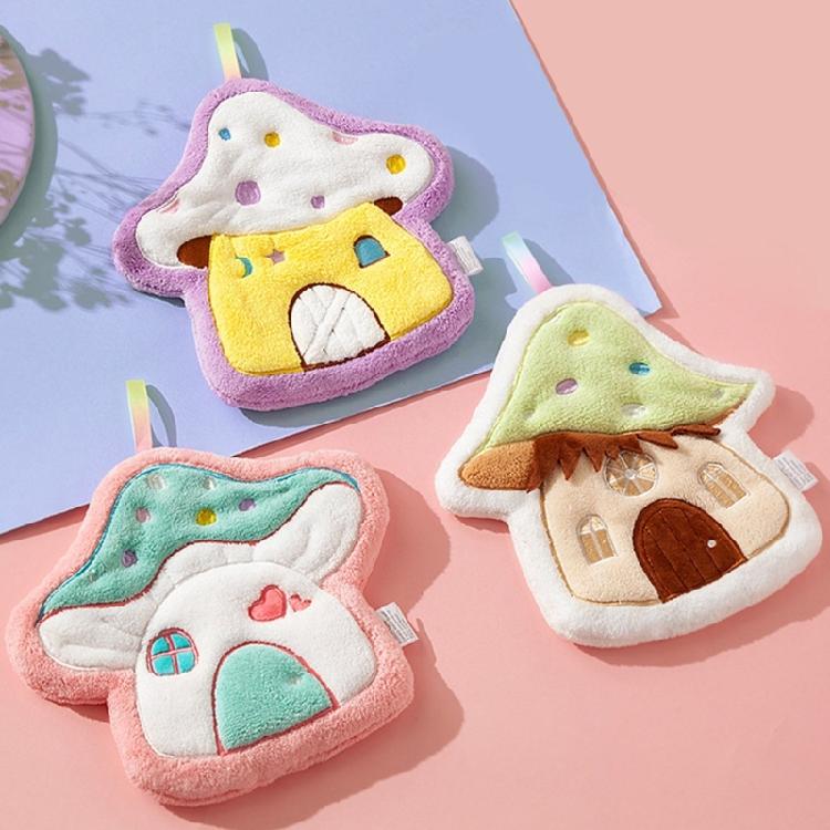 Coral Fleece Kitchen Hand Towel Soft Absorbent Mushroom Designs Cleaning Cloth Quick Drying Handkerchief for Home Cook