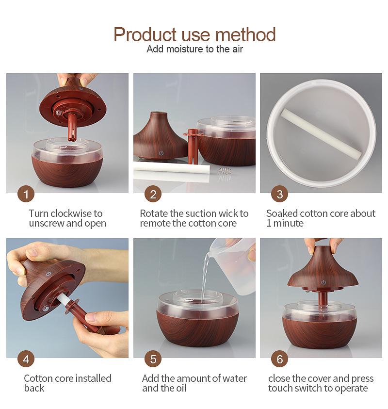300ml USB Aroma Diffuser and Humidifier with Wood Grain Design and Silent Operation