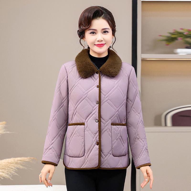 Mamas Winter-Samt-Dicke Jacke: Stilvolle Warme Kurze Jacke mit Stehkragen für Frauen mittleren Alters und ältere Frauen