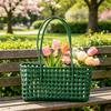Solid Color Weave Tote Bag with Handle Summer Shoulder Bag Simple Woven Shoulder Bag for Outdoor Fruit Picking Flower Arranging