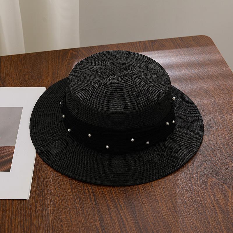 

Lace pearl yarn with sun hat summer outdoor outing seaside beach big brim sun protection straw hat children