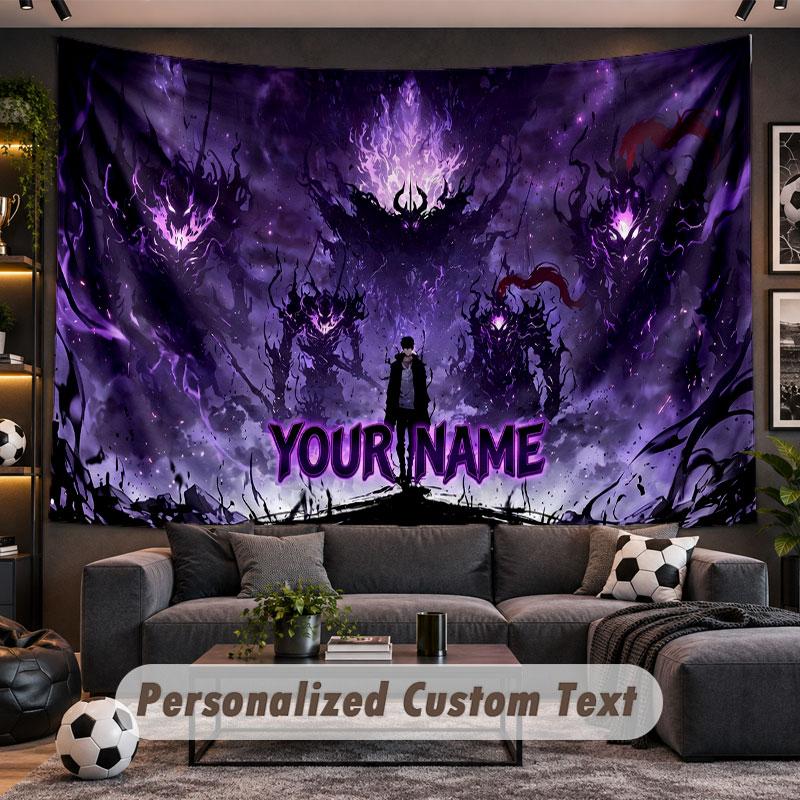 Wall Hanging Tapestry Custom NameSolo Leveling Pattern Personalized Printed Fabric Wall Decor