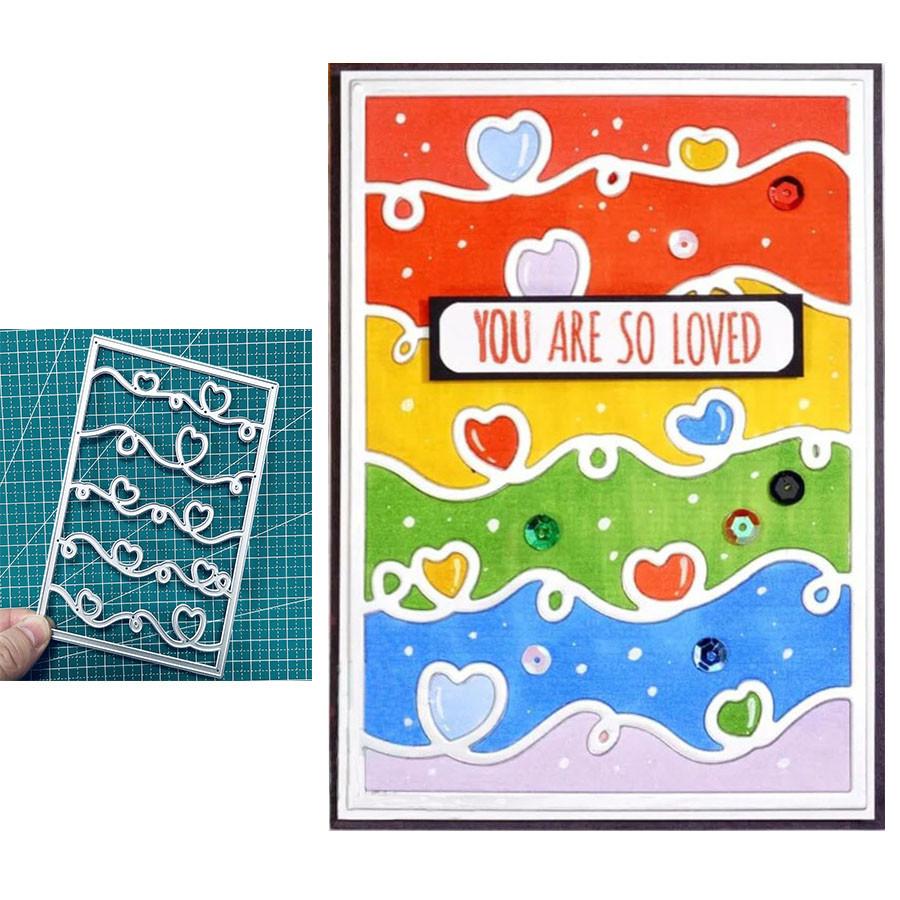 Heart Wavy Line Background Metal Cutting Dies Stencil for DIY Scrapbooking Photo Album Embossing Paper Cards Crafts Diecuts