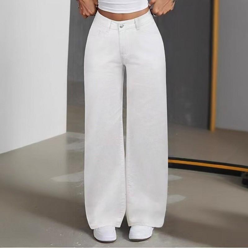 Plus Size Light Blue Denim Jeans Women High Waist Straight Leg Loose Fit Casual Trousers