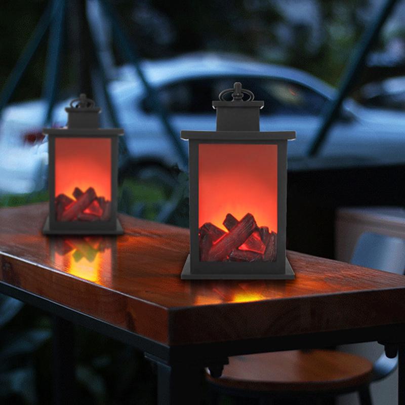 LED Lantern Fireplace Flameless Log Fire Flicker Flame Christmas Decoration Lamp