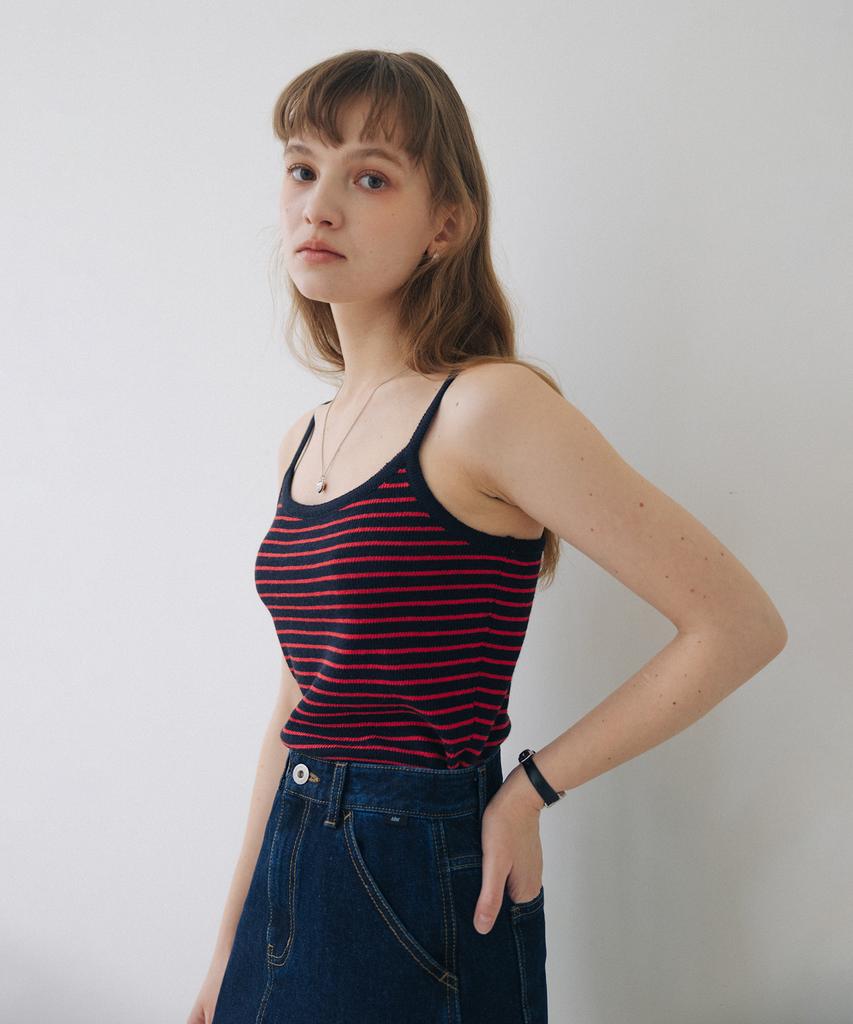 Tudument Stripe Sleeveless Knit Top Navy