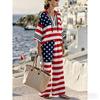 New Spot Women's Star Stripe American Flag Casual Hooded V-Neck Suit Vacation Bohemia