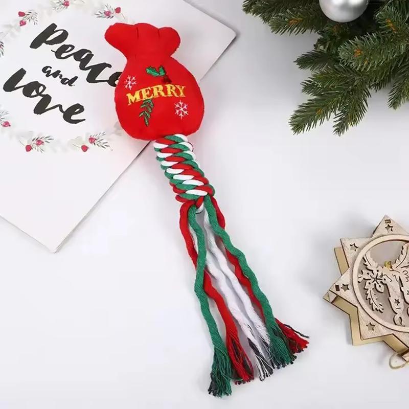 Christmas Dog Squeakey Chew Toys Cotton Ropes Knot Molar Bite Toy Funny Cute Puppies Cat Interactive Toy Xmas Gift Pets Supplies