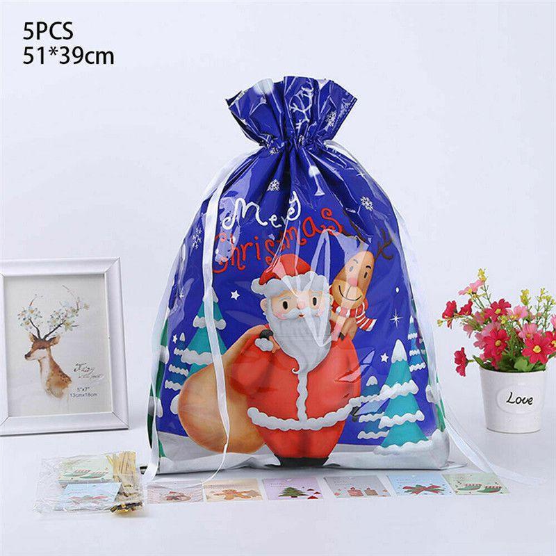 Festive 5pcs Christmas Sacks Reusable Drawstring Gift Bags Perfect For Holiday Cheer