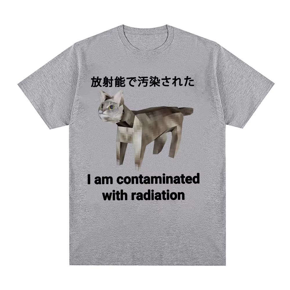 Ich bin strahlenverseucht Japanische Katze Lustiges Meme T-Shirt Herren Damen Mode Lässig Humor Kurzarm Baumwoll T-Shirt