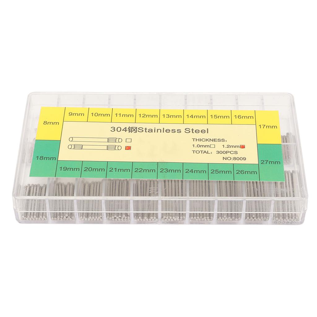 300Pcs 1.2mm Watch Band Spring Bar Link Pins Stainless Steel Double End Watch Band Link Cotter Pins with Storage Box