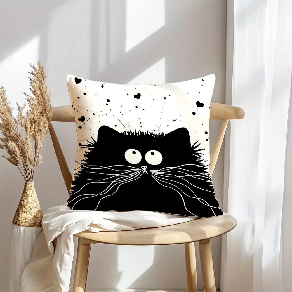Cute Cat Cartoon Cushion Cover Soft Plush Throw Pillow Cover | Double-Sided Decorative Cushion Case | Sofa Bedroom Home Decor