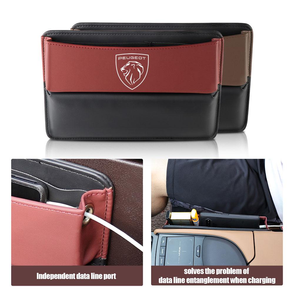 Car Seat Slit Organizer Leather Storage Box Auto Interior Accessories For Peugeot 308 406 407 408 508 106 107 108 2008 3008 5008