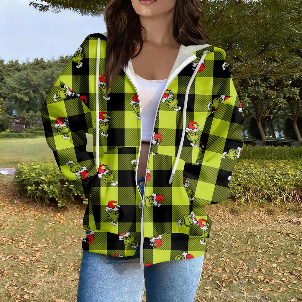 Women's Casual Fashion Long Sleeve Zipper Printed Hooded Sweatshirt