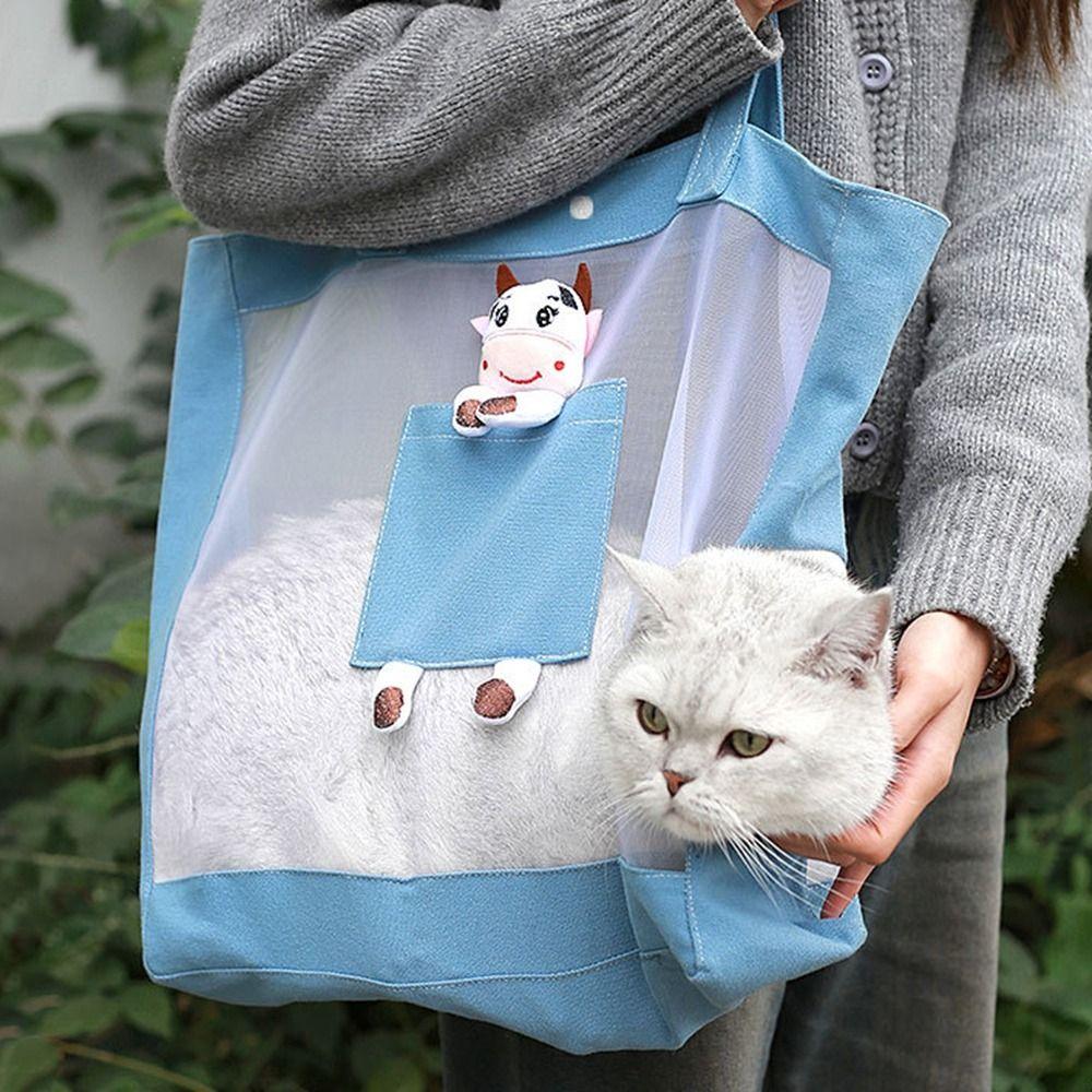 Cartoon Pet Carrier Bag Breathable Pet Outing Shoulder Bag Portable Cats Dogs Tote Bag Summer