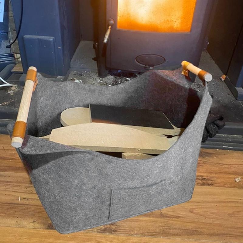 Foldable Felt Firewood Holder Versatile Large Wood Bag Functional Home Storage Organizer for Logs Clothes Newspaper