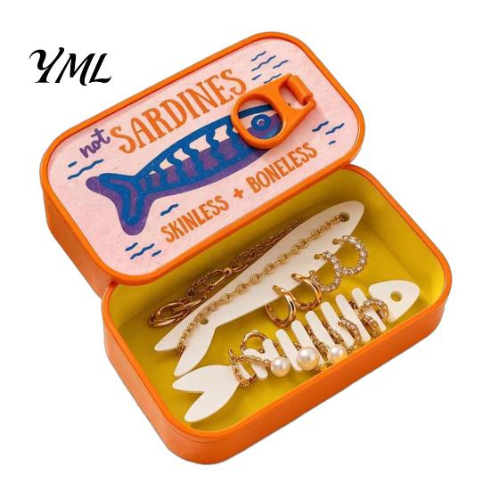 Kompakte Schmuck-Reisebox mit Fischgräten-Aufbewahrungsbügel, Tragbare Sardinendose, Leicht für Box, Behälter und Pendeln, Lustiges Design, Organizer