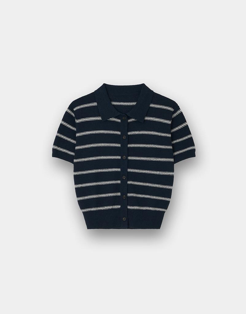 Giordano Boucle Stripe Short Sleeve Cardigan (12Gg) 355527 [2Color]