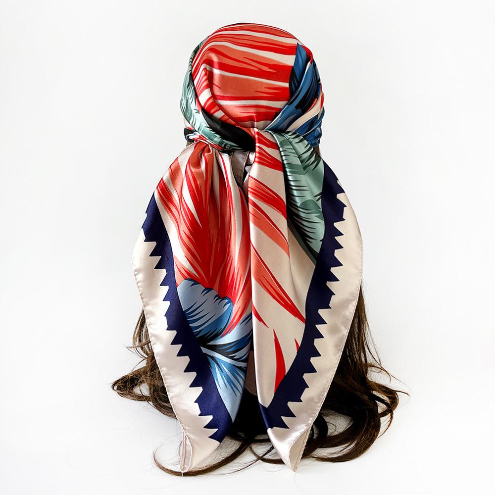 90cm Headscarf for Women – New Arrival: Colourful Printed Silk Scarf, Trendy and Versatile Shawl, Rayon Square Scarf