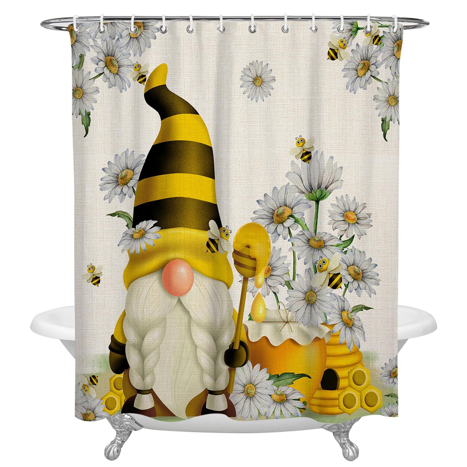 

Honey Honeycomb Print Shower Curtain Bee Flower Waterproof Shower Curtain Bathroom Fabric Polyester Shower Curtains Decor W60H190(CM)-1 Pcs