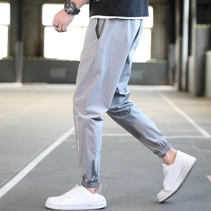 Men's Speed Dry Pants Summer Thin Comfortable Casual Pants Slim Sports Drawstring Men's Pants Nine Points