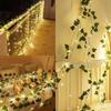 Green Leaf String Lights Artificial Vine Fairy Lights Christmas Tree Garland Light for Weeding Home Decoration Battery Powered