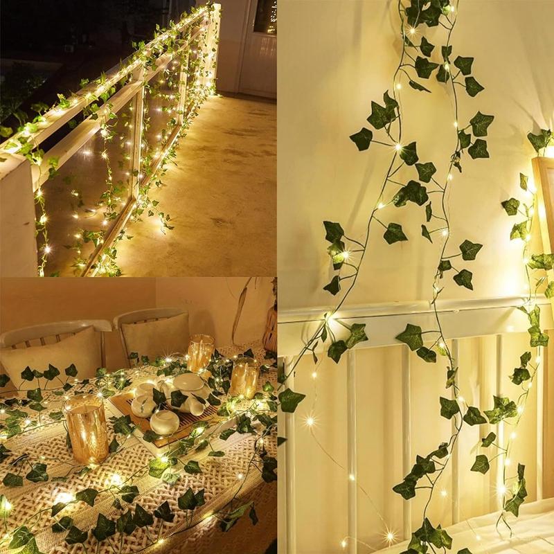 Green Leaf String Lights Artificial Vine Fairy Lights Christmas Tree Garland Light for Weeding Home Decoration Battery Powered