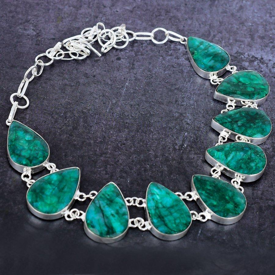 Emerald (Simulated) Gemstone 925 Sterling Silver Jewelry Necklace 18" m2l43