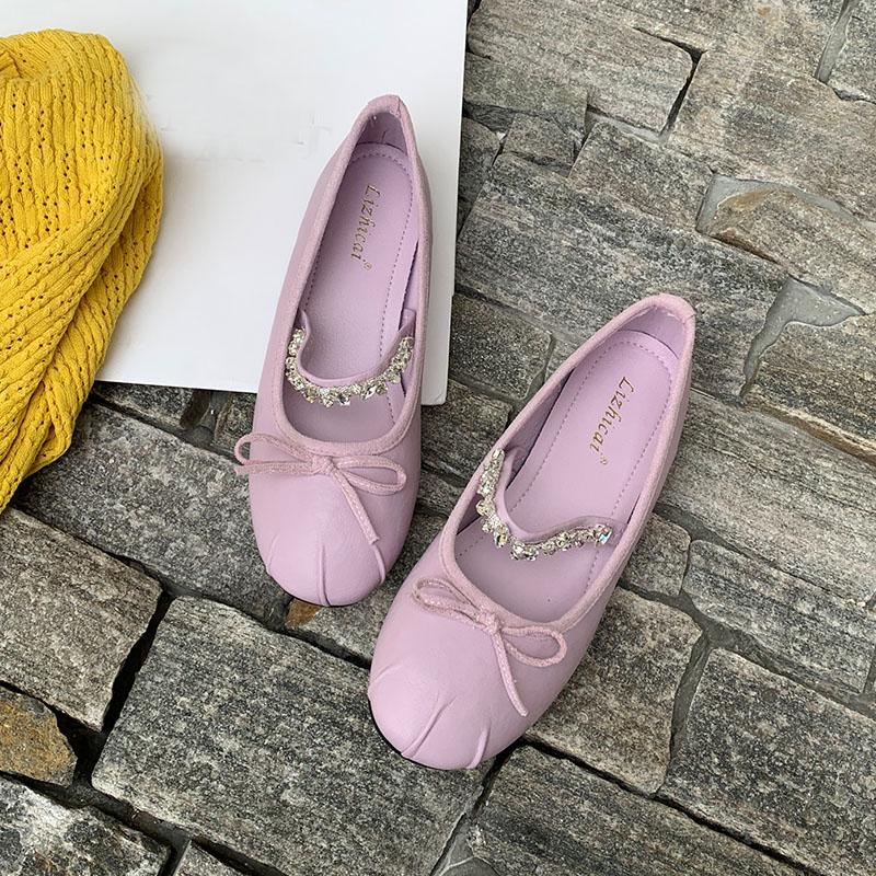 Fashion Pink Fashion Rhinestones Ladies Mary Janes Flats Lolita Shoes Soft Female Round Toe Footwear Shallow Women Ballet Flats Shoes