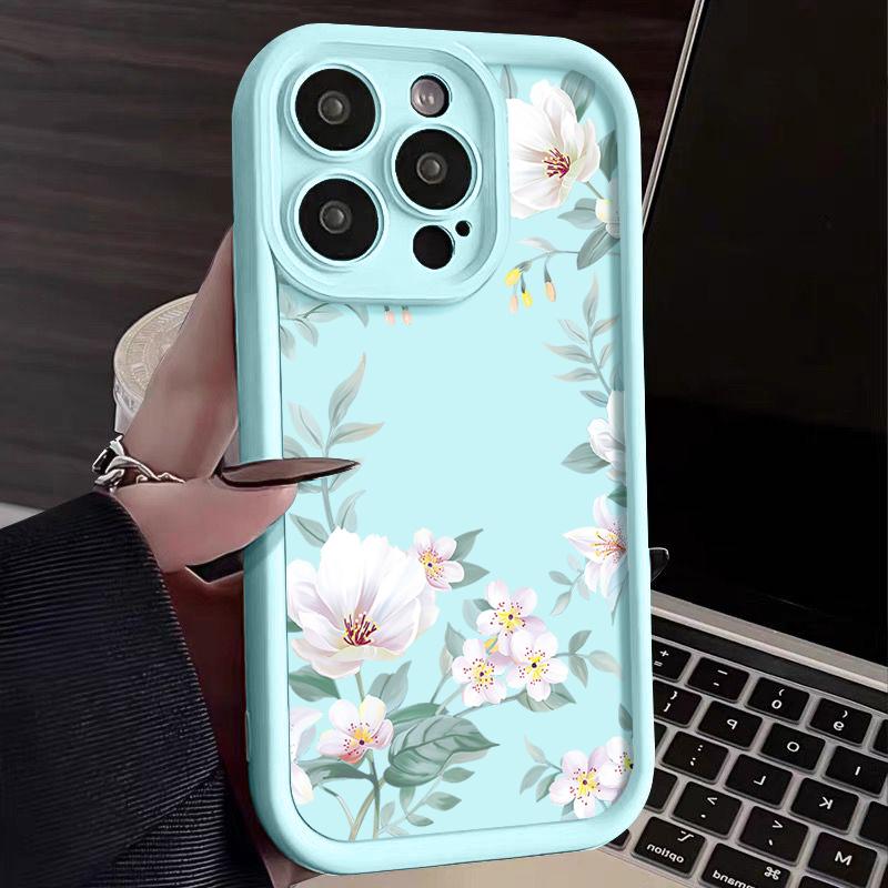 Husă moale TPU cu imprimare florală simplă, rezistentă la șocuri, pentru iPhone 16 Pro Max 15 14 Pro 13 12 11 XR XS 8 7 Husă mată de protecție a lentilelor