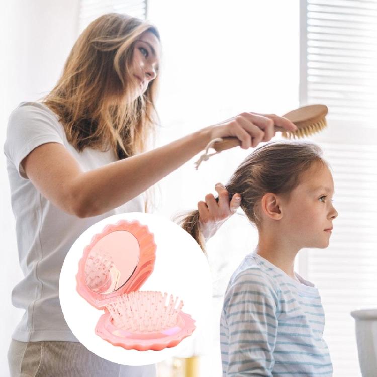 Foldable Mini Comb Featuring Mirror Massage Bristles Lightweight ABS For Women Girls