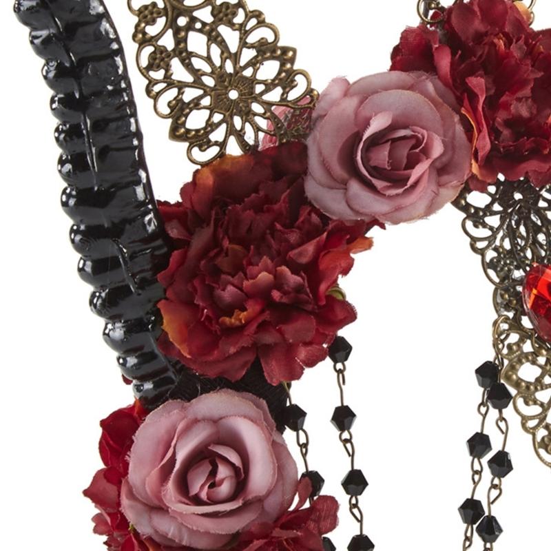 Schafshorn Gothic Stirnband Steampunk Teufelshörner Rosenblüten Dekorationen für Halloween Kostümparty Foto-Requisiten