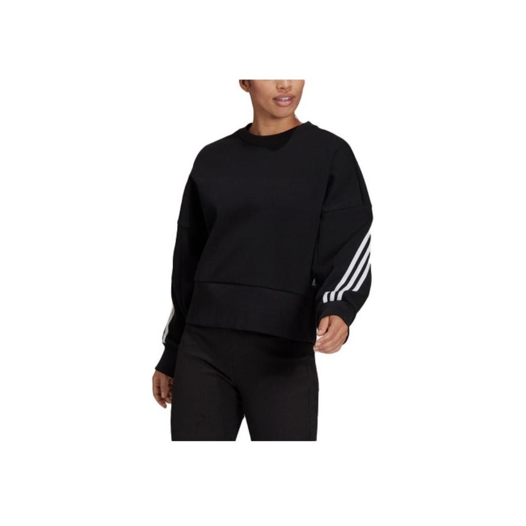 Adidas Originals Trefoil Solid Striped Crew Neck Pullover Sweatshirt Women Tops Black H67036
