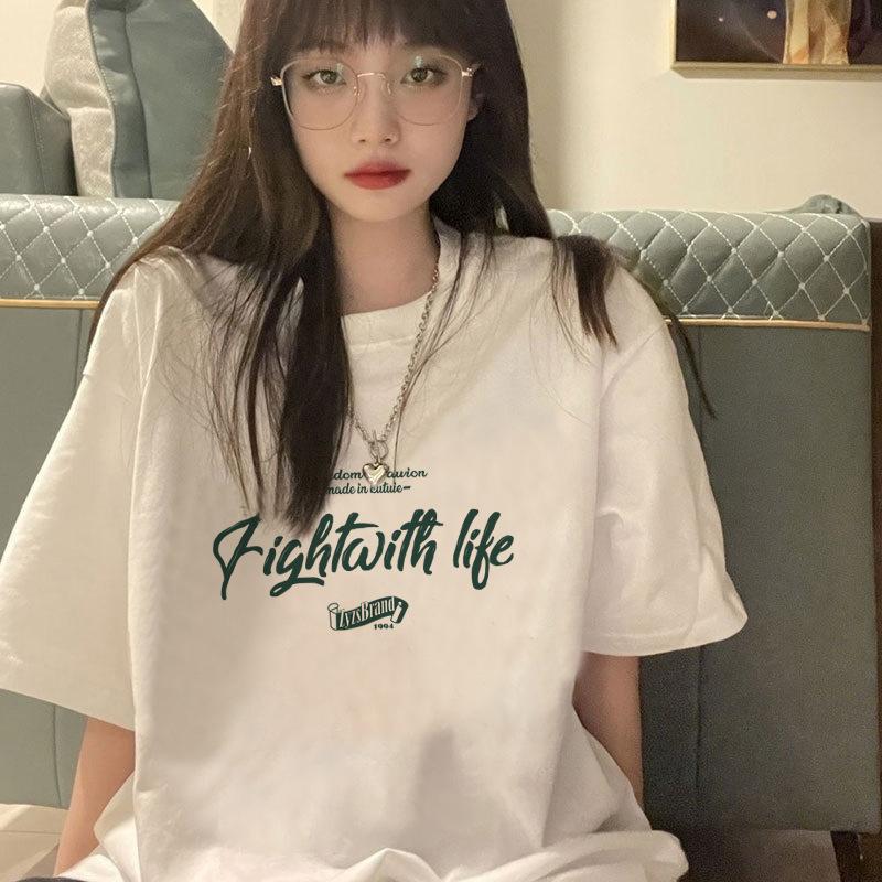 Cotton Short-sleeved T-shirt Women's Loose Original Style New Letter Printing Student T-shirt Ins Women's Fashion
