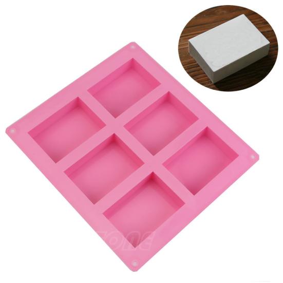 1 Pc 6-Cavity Plain Rectangle Soap Mold Silicone Craft DIY Cake Making Mould