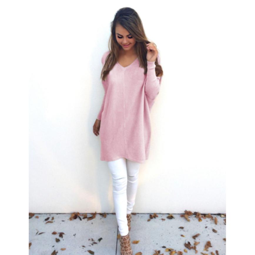 Mode Herfst Effen Kleur Vrije Tijd Trui Dames V-hals Lange Mouwen Dames Losse Casual Trui