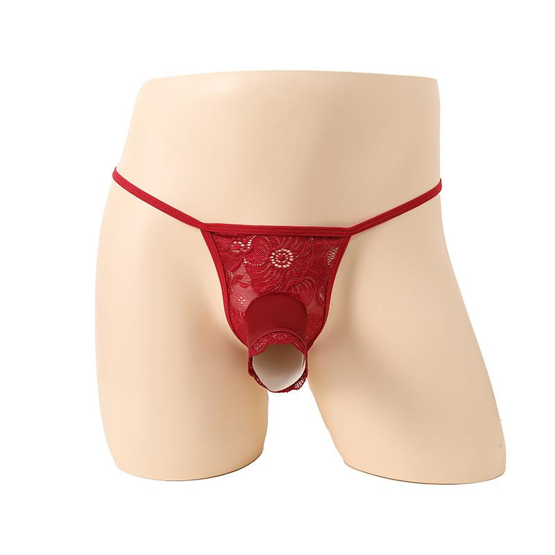 Men's stretch underwear, hollow lace free-to-take four-corner sex underwear, men's sex underwear