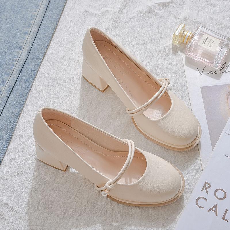 Fairy temperament Mary Jane shoes women's summer new thick heel high heels women's solid color versatile fashion shoes