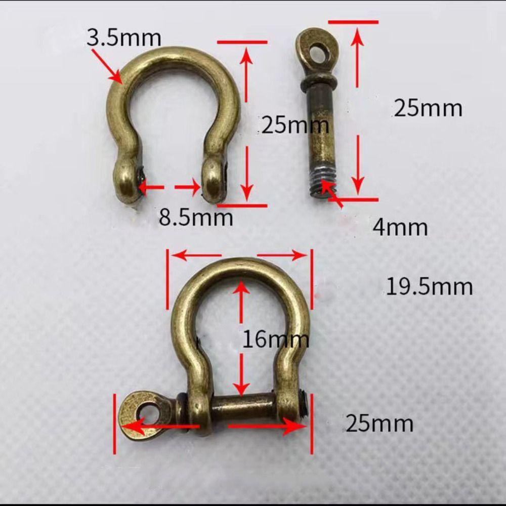 1piece Solid Brass Carabiner D Bow Staples Shackle Fob Key Ring Keychain Hook Screw Joint Connector Buckle