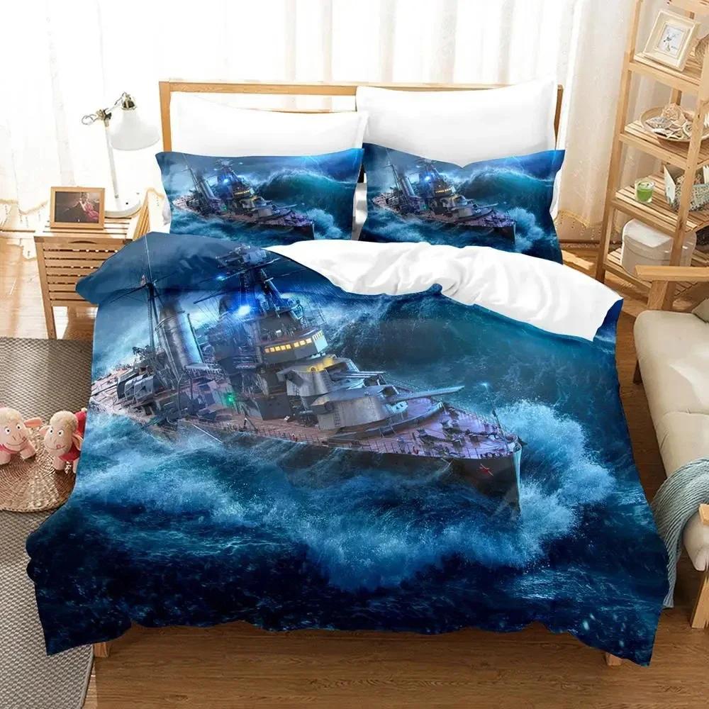 

3D Print Game World Of Warships Bedding Set Duvet Cover Bed Set Quilt Cover Pillowcase Comforter King Queen Size Boys Adult 90x190cm(35x74inch)