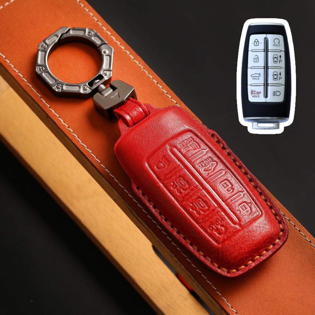 Korean Special Key Protective Cover Is Suitable for Lawns Genesis Gv80 High-end Leather Car Key Bag.
