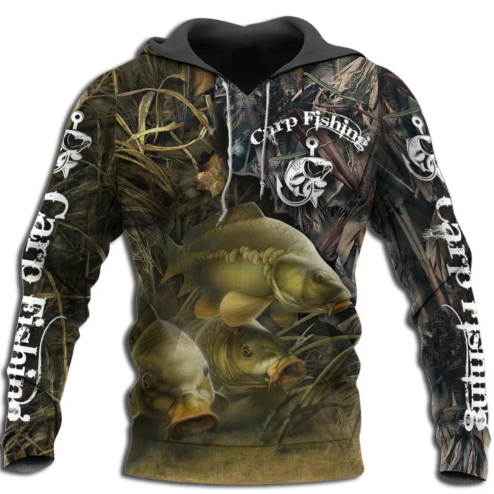 Autumn 3D Fishing Printed Hoodies Fashionable Casual Sports Long Sleeved Men's Hooded Sweatshirts