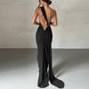 Fashionable And Sexy Women's Summer Backless Pleated Slim Solid Color Sleeveless Dress
